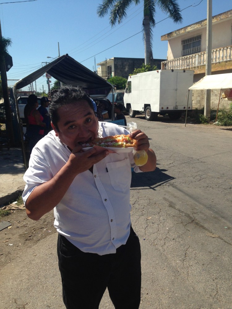 Angel, eating the amazing quesadilla