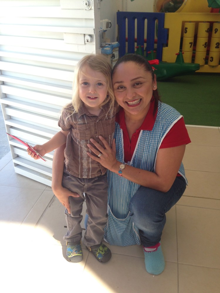 Last day at school, with his Maestra Paty!