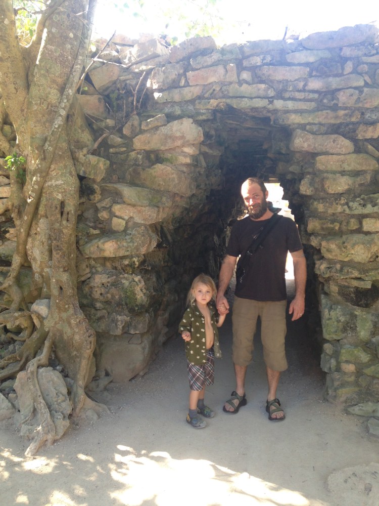 About to walk through the wall into Tulum. And yeah, check that kid's outfit.